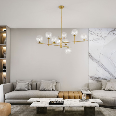  Perenz - Pyrex - Lampada a sospensione grande in metallo con 9 diffusori in vetro a boccia - Colore: Ottone - 9 Lampadine G9 8W - IP20 - SKU: 8516OB 