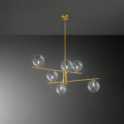  Perenz - Pyrex - Lampada a sospensione in metallo con 6 diffusori in vetro a boccia - Colore: Ottone - 6 Lampadine G9 28W - IP20 - SKU: 8514OB 