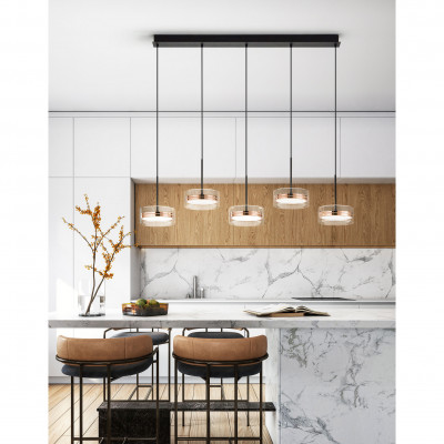  Perenz - Aere - Lampada a sospensione lineare a led struttura in metallo diffusori in vetro - 5 Lampadine Led Integrato 63W - Lumen 2772 - Gradi Kelvin 3000k Luce Calda - IP20 - SKU: 8218 