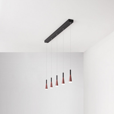  Perenz - Cone - Lampada a sospensione lineare struttura in metallo e 5 diffusori a led - 5 Lampadine Led Integrato 35W - Lumen 2070 - Gradi Kelvin 3000k Luce Calda - IP20 - SKU: 8212 