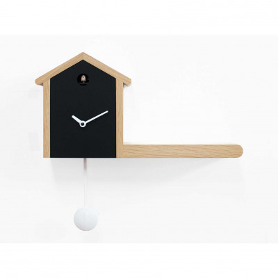  Progetti - My House - Orologio da parete con pendolo e cucù dal design moderno ed elegante - Colore: Legno Naturale/Nero - SKU: 024220NE 