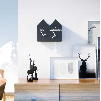  Progetti - DoubleQ - Orologio da parete moderno in legno con doppio pendolo e cucù - SKU: 018150 