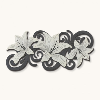  Artitalia - Quadro in legno decori materici fiori in rilievo dettagli foglia argento 155x65 - Colore: Ardesia - Tema Quadro: Array - Realizzazione Quadro: Pannelli in Legno - SKU: PS602 