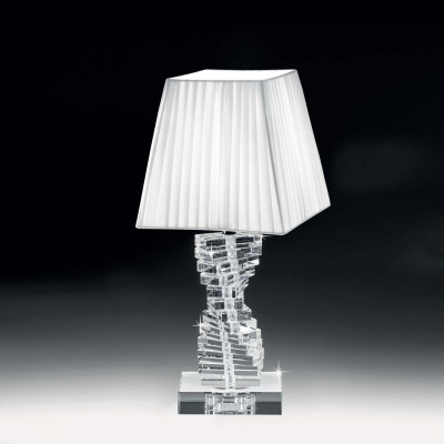  Ranoldi - Lampada da tavolo in cristallo con paralume in tessuto - Colore: Trasparente - Attacco Lampadina: E14 - 1 Lampadina - Watt 60W - Dimmerabile: NO - Grado di Protezione: IP20 - SKU: LC355 