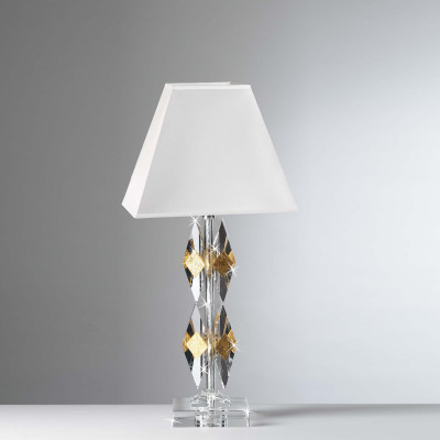  Ranoldi - Modello: Mosaico - Lampda da tavolo in cristallo con paralume in tessuto - Colore: Trasparente - Attacco Lampadina: E14 - 1 Lampadina - Watt 40W - Dimmerabile: NO - Grado di Protezione: IP20 - SKU: LC386 - Codice EAN: 1234567180281 