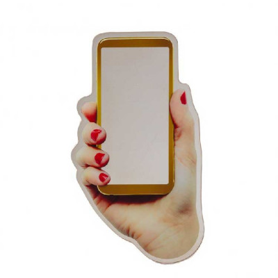  Seletti - Specchio da parete con sagoma di mano con cellulare "Selfie" - Colore: Oro - SKU: 17008 