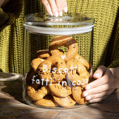  Simple Day - Modello: Biscotti fatti in casa - Barattolo per biscotti in vetro con corperchio ermetico - Colore: Trasparente - SKU: 10012361 - Codice EAN: 8058269697495 