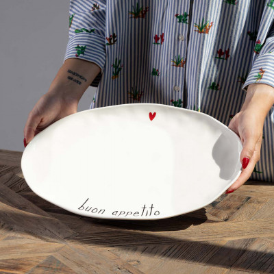 Simple Day - Modello: Buon Appetito - Piatto da portata ovale in ceramica - Colore: Bianco - SKU: 10010698 - Codice EAN: 8056284701210
