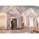 Set 2pz quadri dipinti moderni con paesaggio "Vintage Beach" 30x30