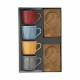 Set 4 tazzine da caffè dal design moderno in porcellana e piattini in acacia