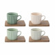 Set 4 tazzine da caffè in porcellana e piattini in acacia dal design moderno