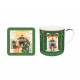 Set mug in porcella con sottobicchiere con decoro natalizio