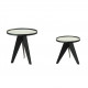 Set 2 tavolini moderni da salotto in metallo nero con piano rotondo in vetro
