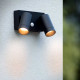 Applique da esterno con 2 diffusori orientabili in alluminio e sensore movimento