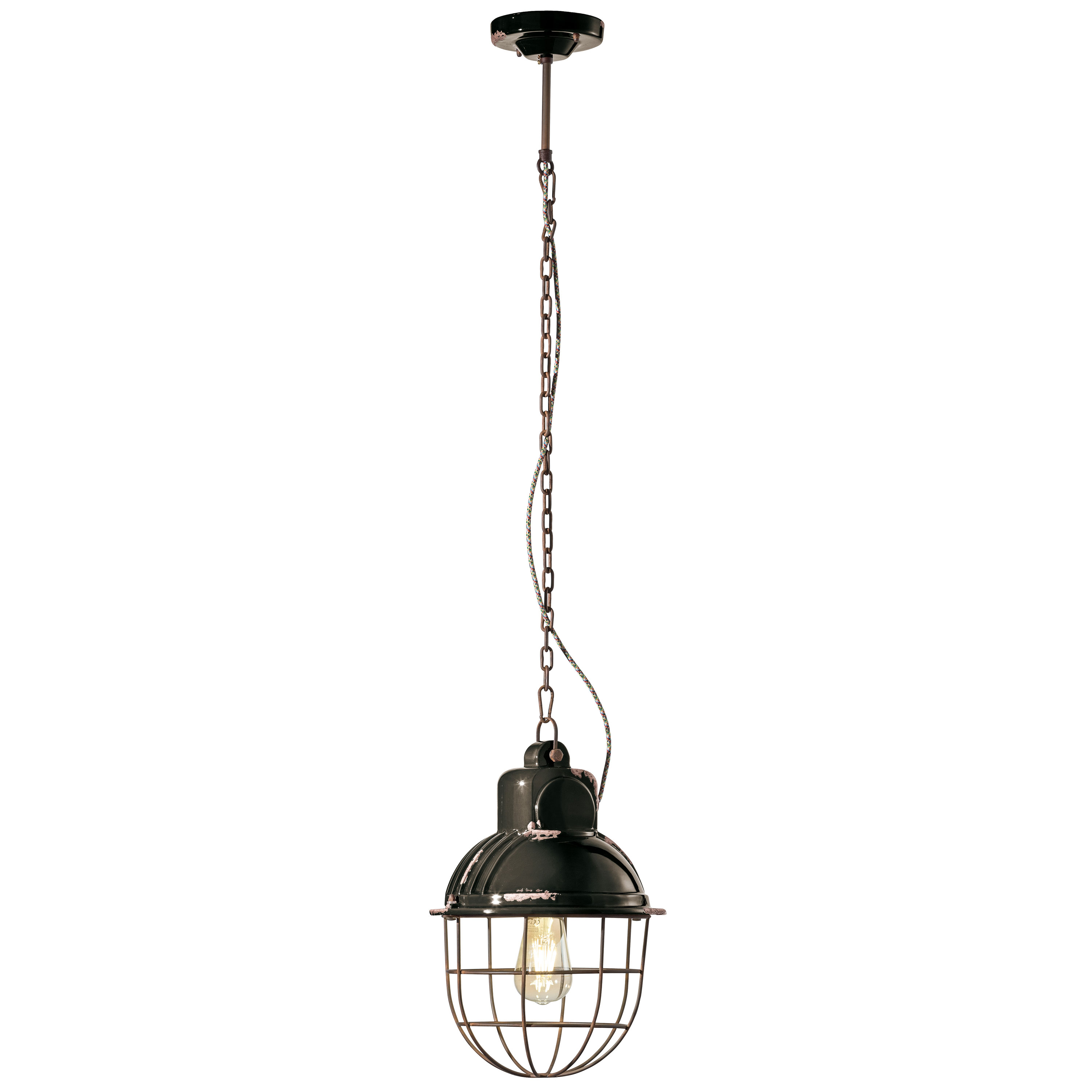 Lampada da soffitto industriale in metallo verniciato, anni '40