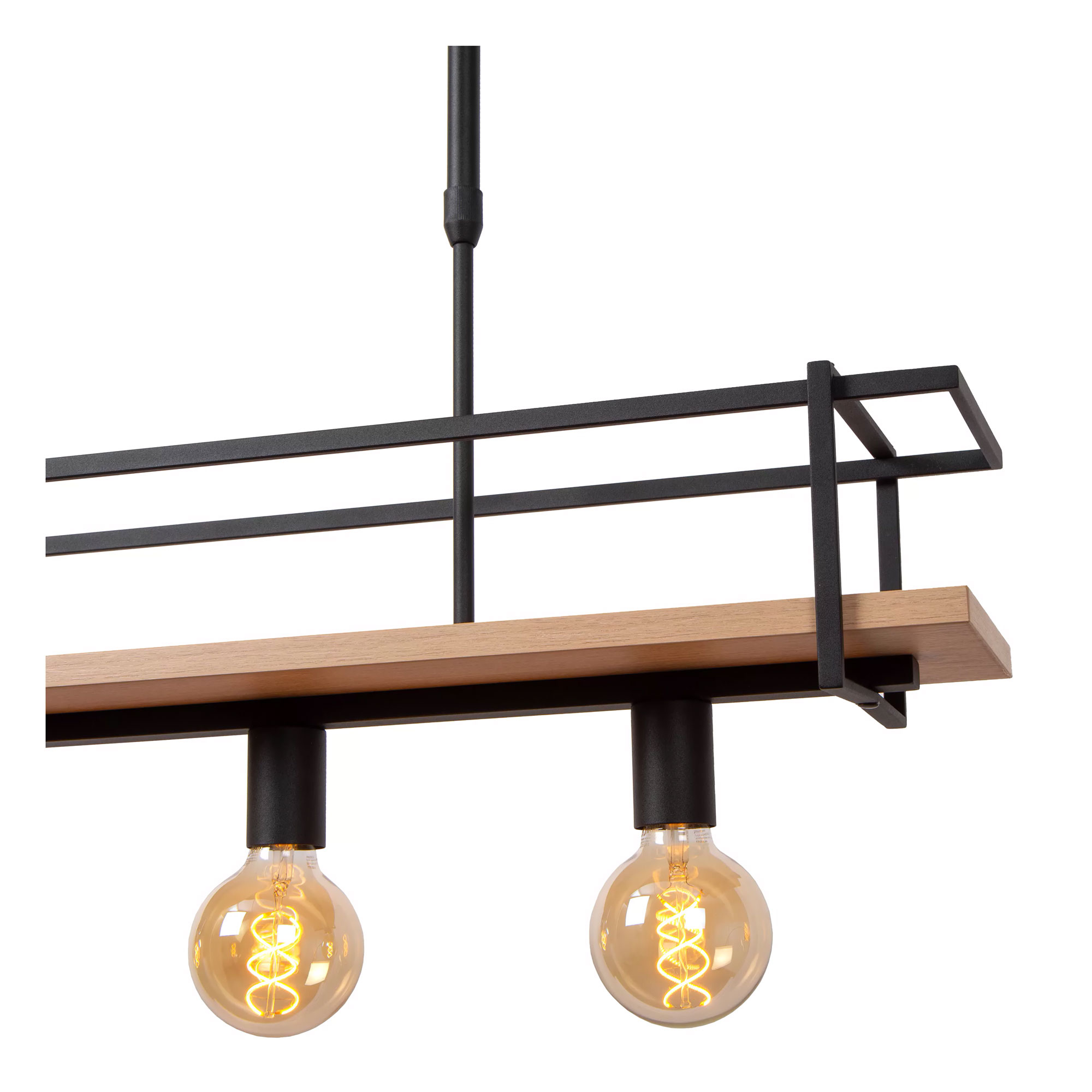 Lampada a sospensione Betsele, lampada a sospensione a 4 luci in metallo e legno in nero/natura, design moderno con paralumi in ottica reticolare, 4 x E27, senza lampadina/e