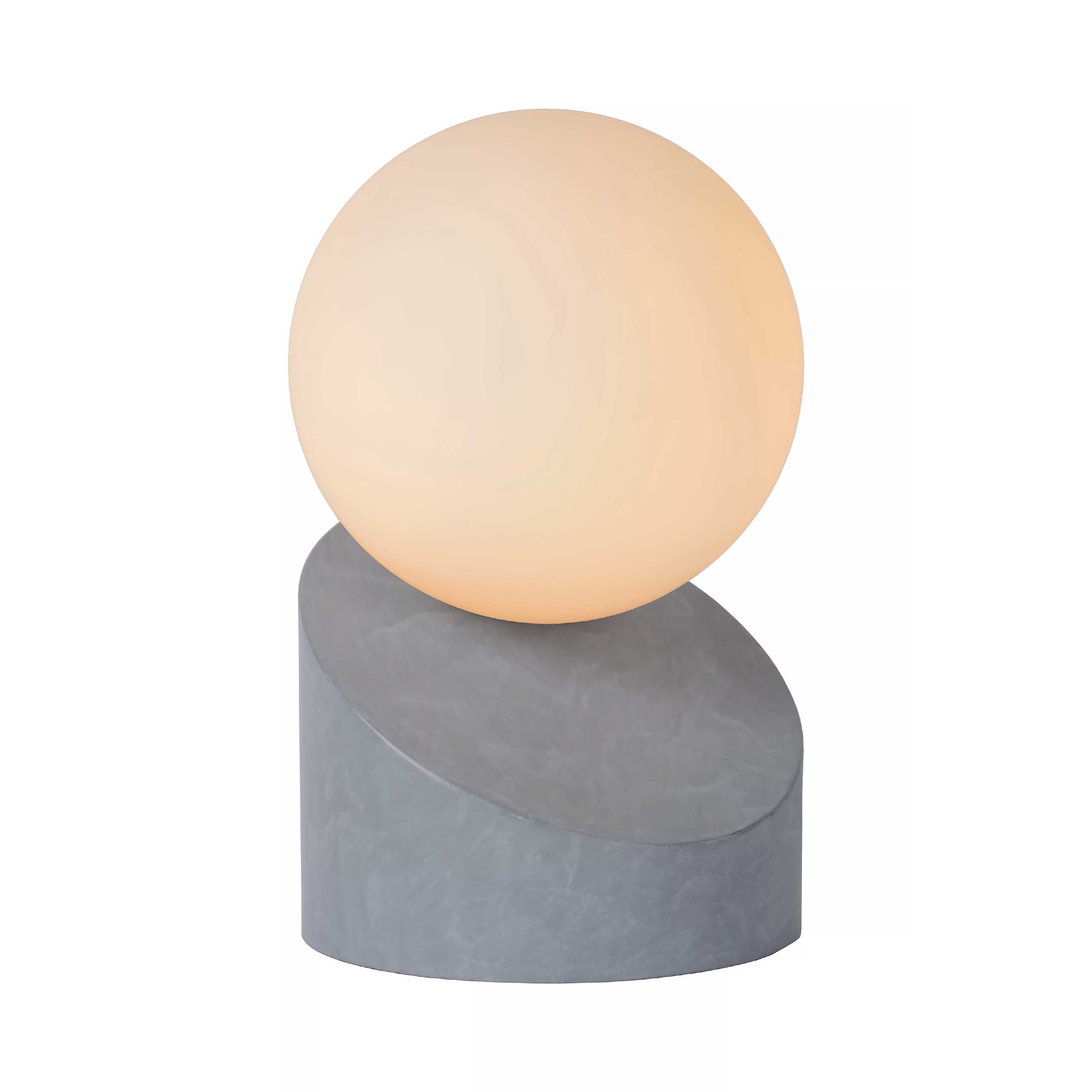 BAKAJI Lampada da tavolo Base a Sfera Decorata in Ceramica Paralume in Tessuto Grigio Lume Comodino Camera da Letto Luce Lampadina E14 Max 40W Abatjour Design Moderno Dimensioni 26 x 14 cm