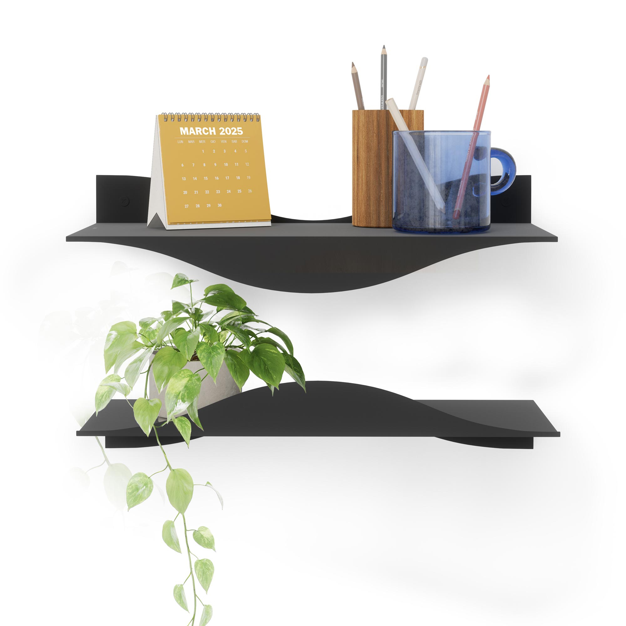Heimlove Set Di 2 Mensole Galleggianti Da Parete, 91,4x25,4 Cm, Nero, Per Bagno E Soggiorno